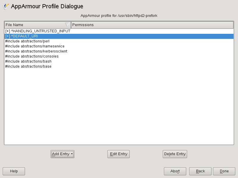 AppArmor profile dialog