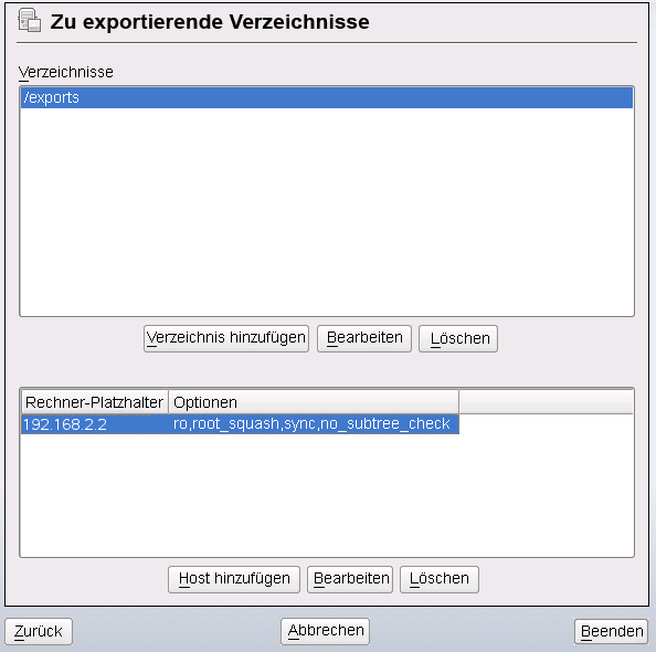 Exportieren von Verzeichnissen mit NFSv2 und v3