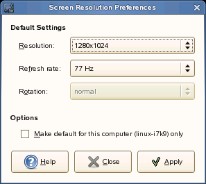 Screen Resolution Preferences Dialog