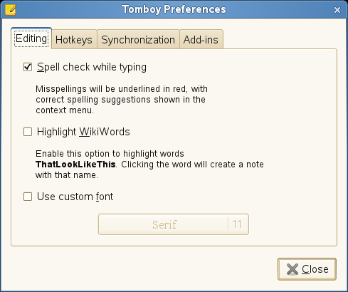 Tomboy Editing Preferences