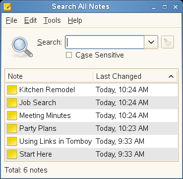 Search All Notes Dialog Box