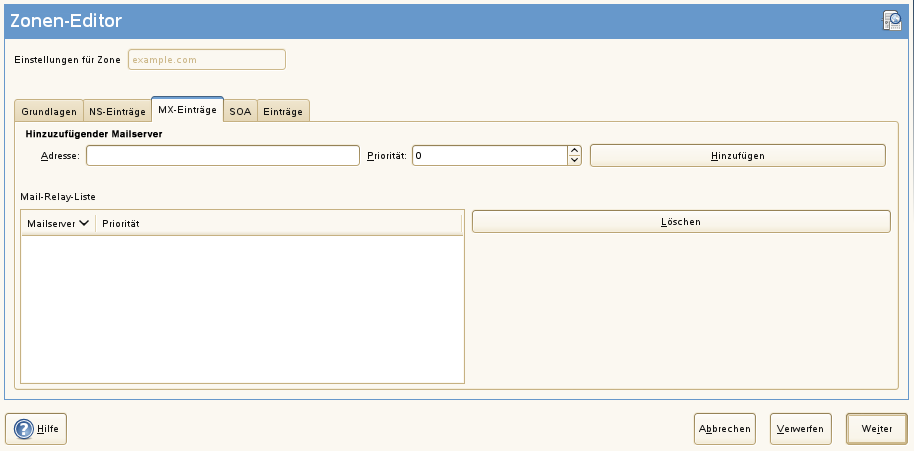 DNS-Server: Zonen-Editor (MX-Eintrge)