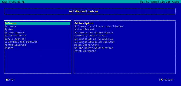 Hauptfenster von YaST im Textmodus