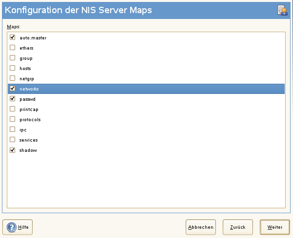 Konfiguration der NIS Server Maps