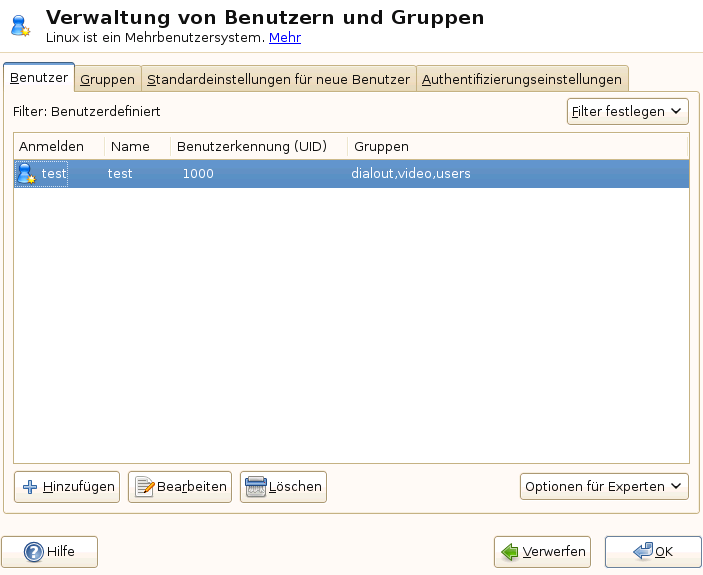 YaST – Verwaltung von Benutzern und Gruppen