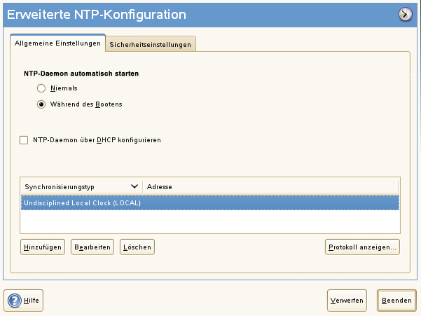 Erweiterte NTP-Konfiguration: Allgemeine Einstellungen