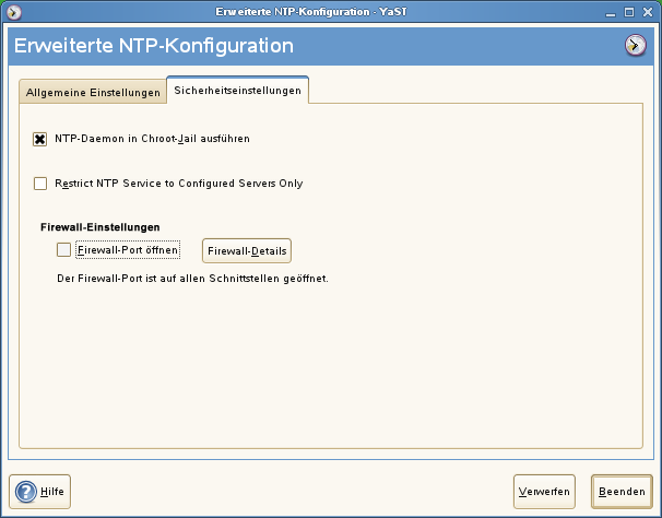 Erweiterte NTP-Konfiguration: Sicherheitseinstellungen