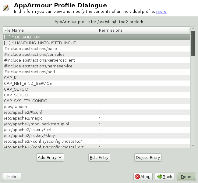 AppArmor profile dialog