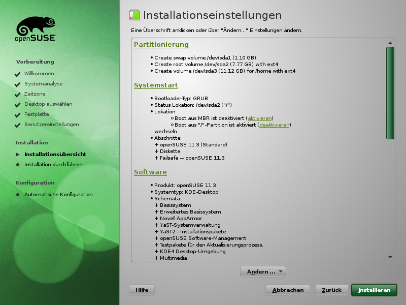 Installationseinstellungen