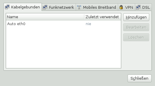 Dialogfeld "Netzwerkverbindungen" in GNOME