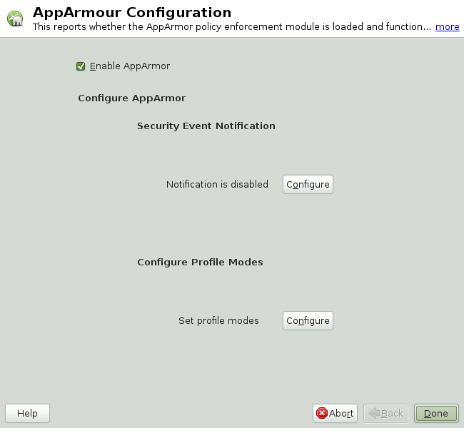 The AppArmor control panel