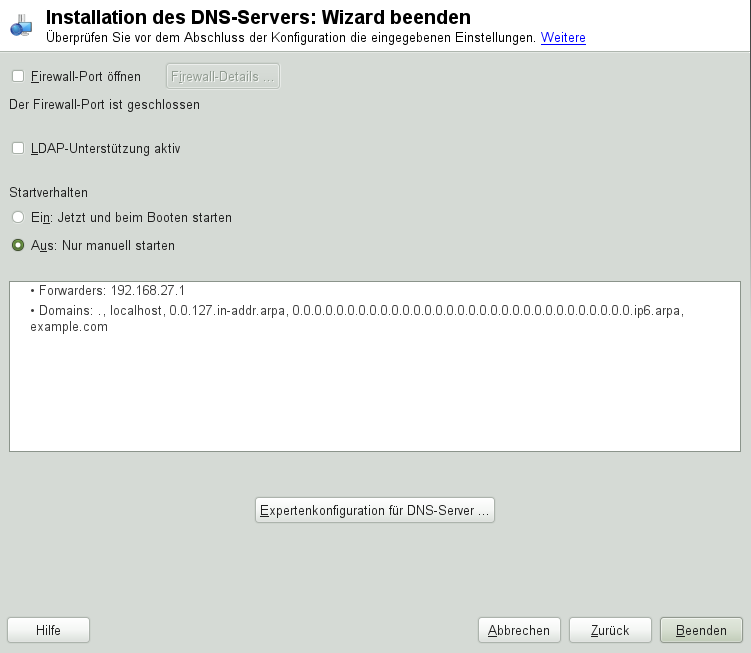 DNS-Server-Installation: Wizard beenden
