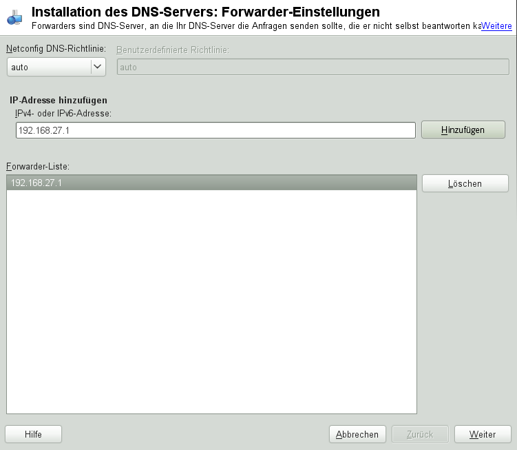 DNS-Server-Installation: Forwarder-Einstellungen
