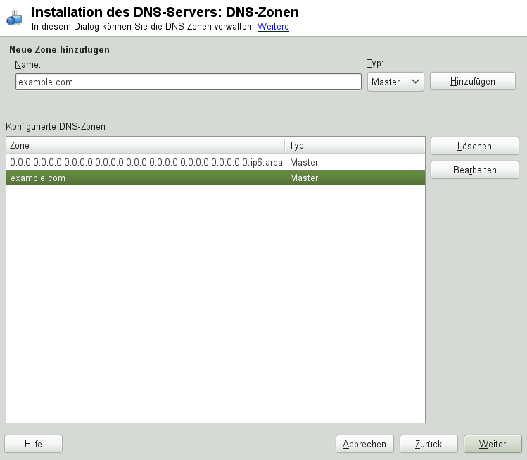 DNS-Server-Installation: DNS-Zonen