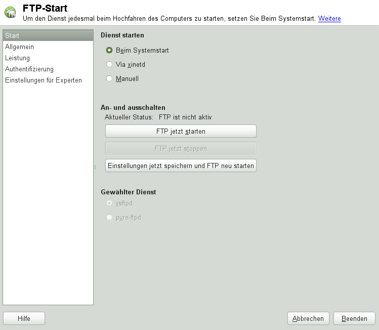 FTP-Serverkonfiguration - Start