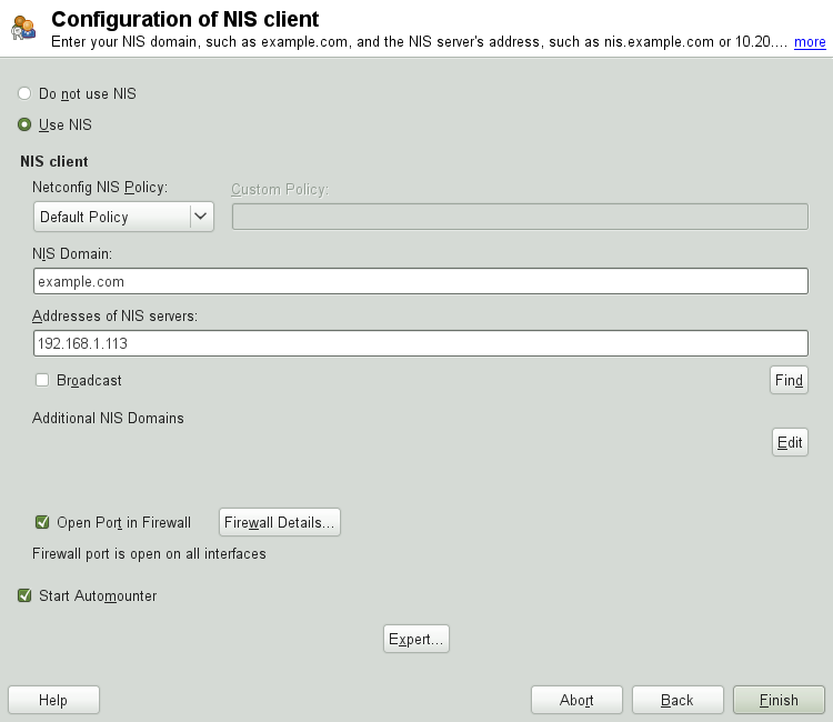 Setting Domain and Address of a NIS Server