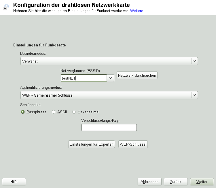 YaST: Konfigurieren der WLAN-Karte