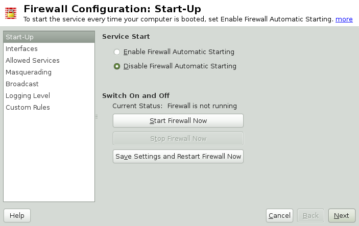 The YaST Firewall Configuration