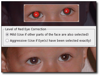 Das Werkzeug zur Korrektur von roten Augen in Aktion