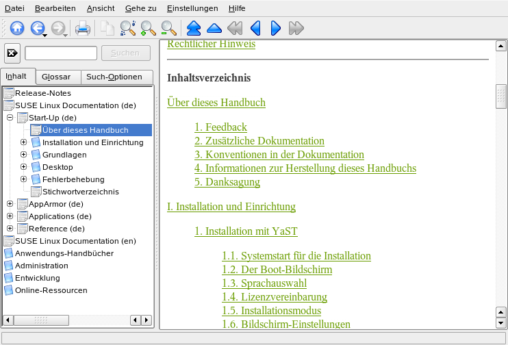 Das Hauptfenster der SUSE-Hilfe