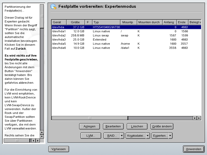 Das YaST-Partitionierungsprogramm
