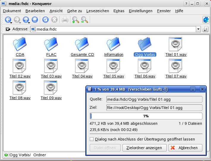 Rippen von Audiodaten mit Konqueror