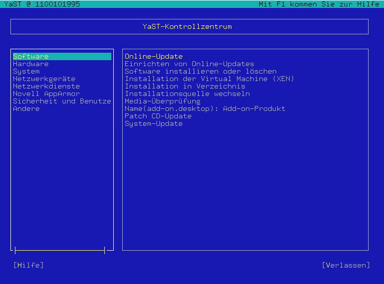 Hauptfenster von YaST im Textmodus