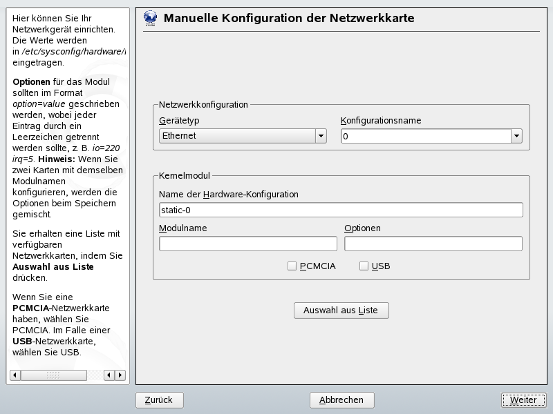 Konfiguration der Netzwerkkarte