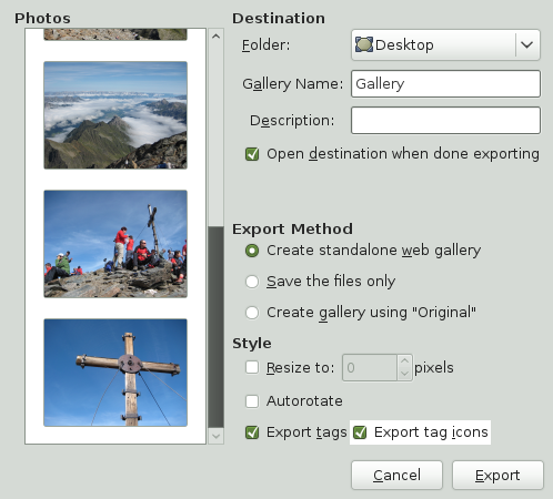 Folder Export dialog box