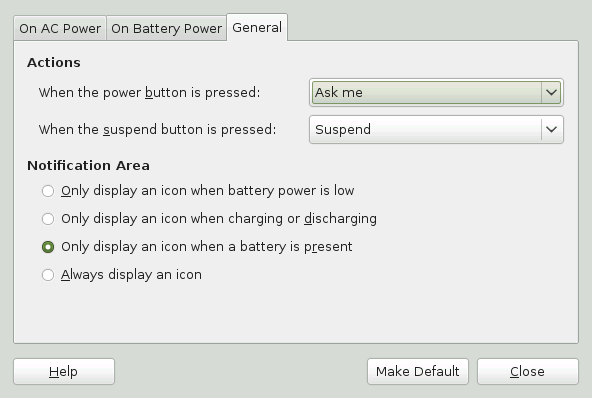GNOME Power Manager General Preferences