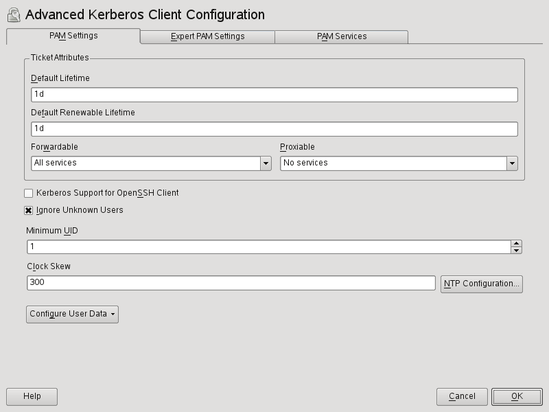 YaST: Advanced Configuration of a Kerberos Client