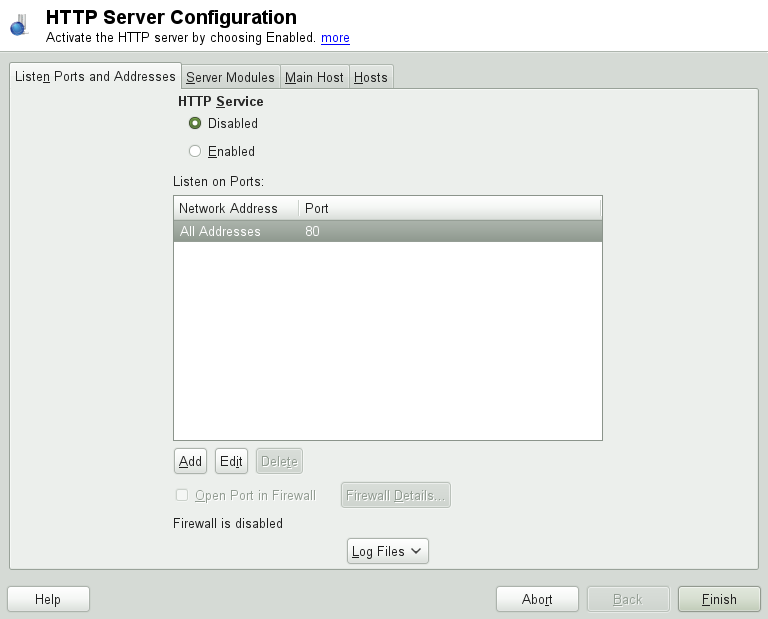 HTTP Server Configuration: Listen Ports and Addresses