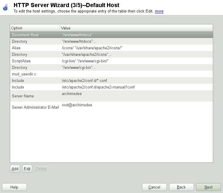 HTTP Server Wizard: Default Host