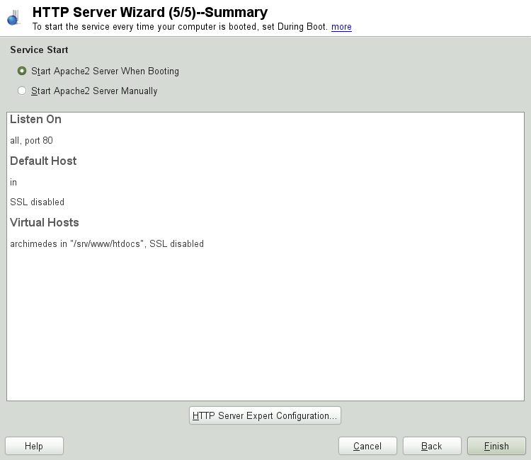 HTTP Server Wizard: Summary