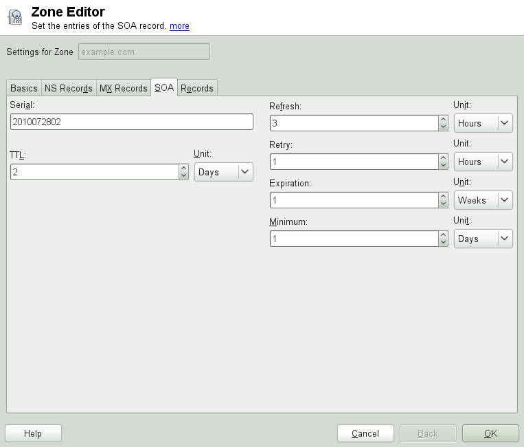 DNS Server: Zone Editor (SOA)