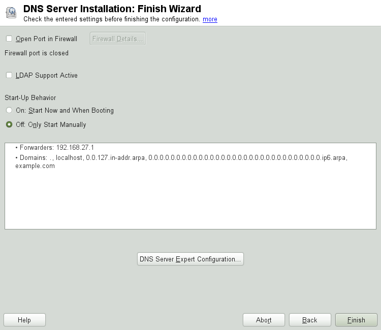 DNS Server Installation: Finish Wizard