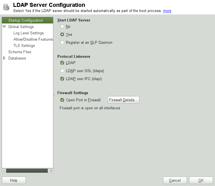 YaST LDAP Server Configuration