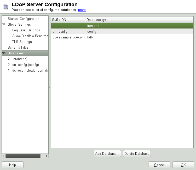 YaST LDAP Server Database Configuration