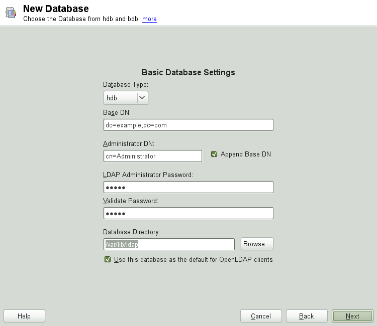 YaST LDAP Server—New Database