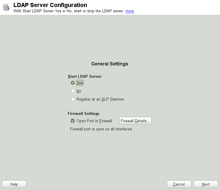 YaST LDAP Server Configuration
