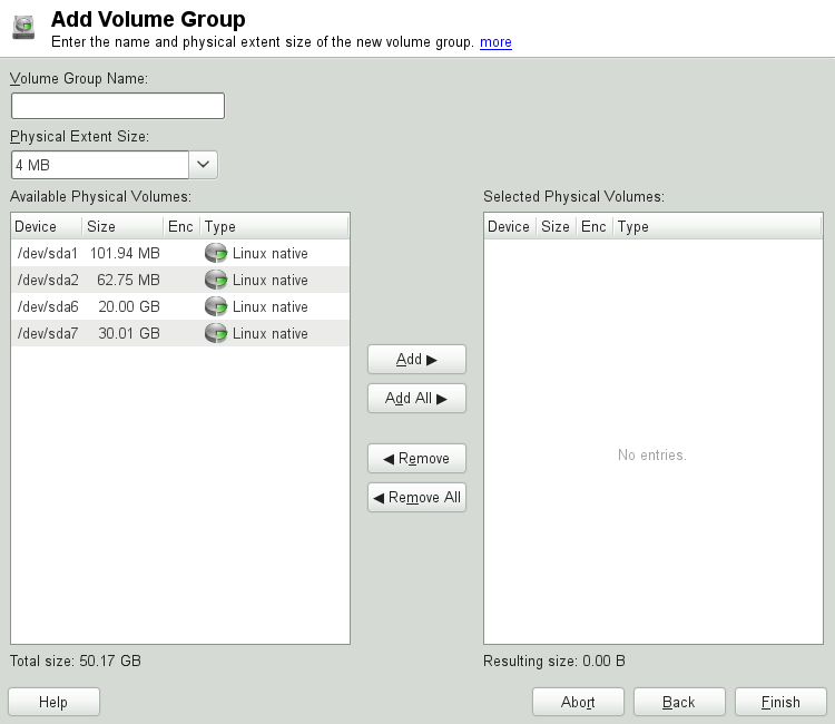 Creating a Volume Group