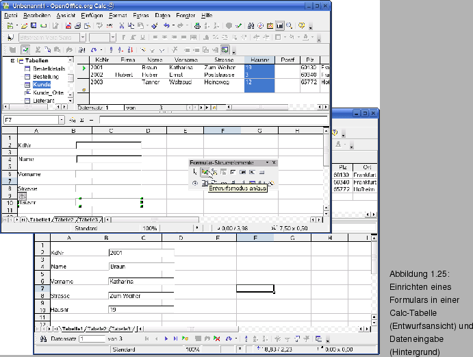 \begin{figure}\spfiglii{1}{Bld21_28.eps}{Einrichten eines Formulars in einer
Calc-Tabelle (Entwurfsansicht) und Dateneingabe (Hintergrund)}{_Ref21-28}
\end{figure}