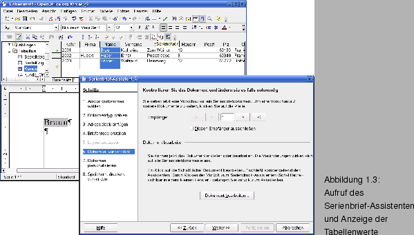 \begin{figure}\spfiglii{0.82}{Bld21_03.eps}{Aufruf des Serienbrief-Assistenten und Anzeige der Tabellenwerte}{_Ref63906490}
\vspace{-11pt}
\end{figure}