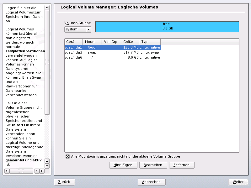 Verwaltung der logischen Volumes