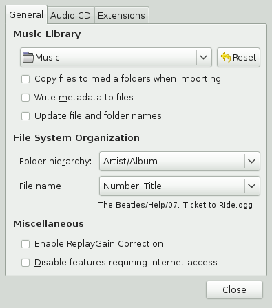 Banshee Preferences dialog box