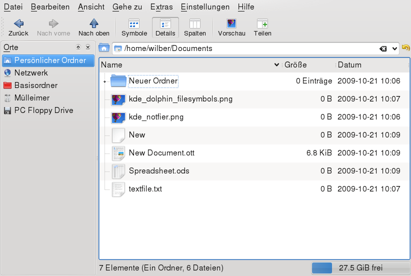 Dateien und Ordner in der KDE-Dateiverwaltung