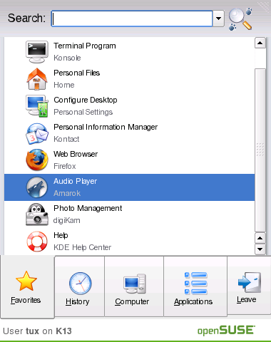 KDE Main Menu