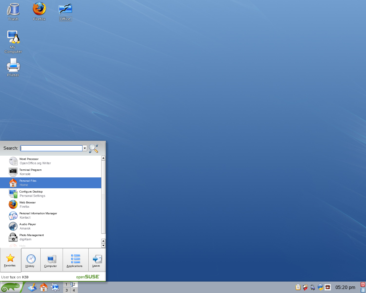 Main Menu in KDE