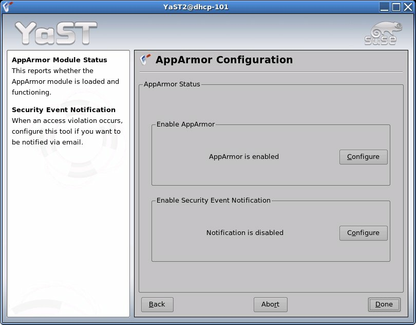 The AppArmor control panel