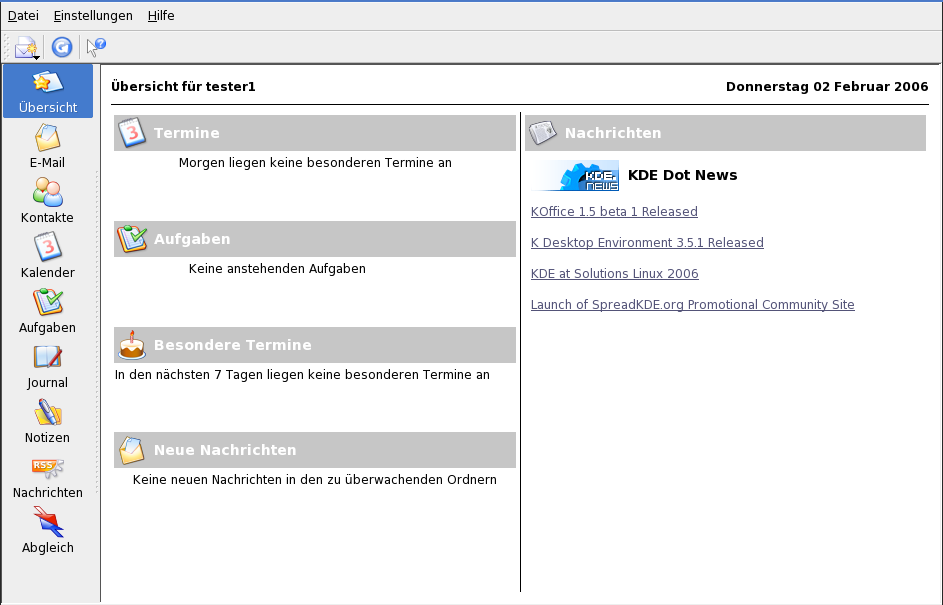 Das Kontact-Fenster mit der Anzeige der �bersicht